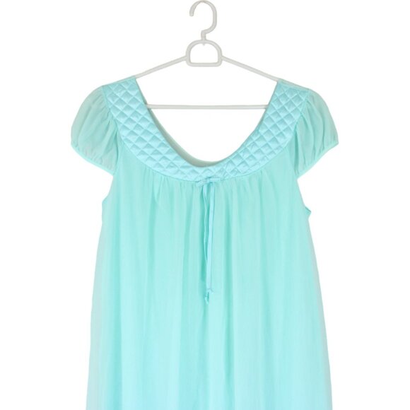 Vintage French Maid Nightgown Aqua Blue Small Full Length Short Sleeves SW52 - Picture 4 of 13